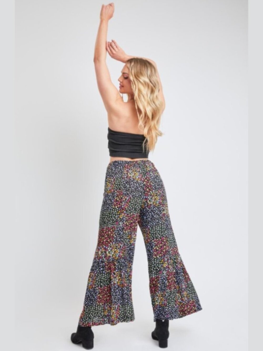 YMI Wide Leg Floral Pants High Rise Flowy Boho Summer Pants S‎ M L XL - Picture 3 of 5